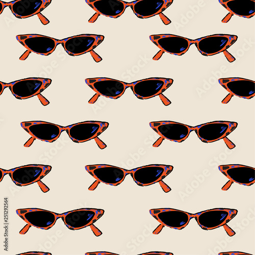 Vintage Seamless pattern with retro hand drawn red sunglasses. Beauty summer texture Illustration design for fashion,fabric.web,wallpaper,
