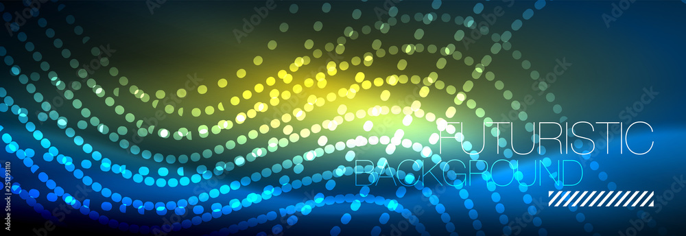 Obraz premium Glowing abstract wave on dark, shiny motion, magic space light. Vector techno abstract background