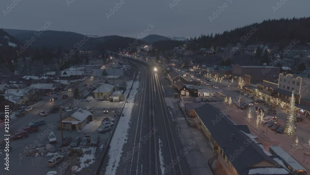 Aerial Train At Night Down Town Truckee