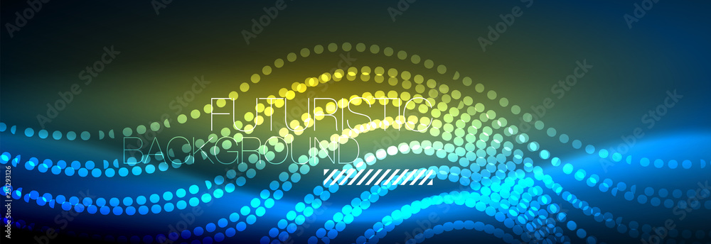 Obraz premium Glowing abstract wave on dark, shiny motion, magic space light. Vector techno abstract background