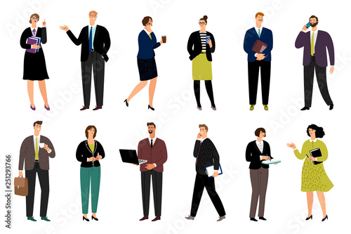 Cartoon business persons. Cartoon business characters vector illustration, happy diverse office people group, corporate team isolated
