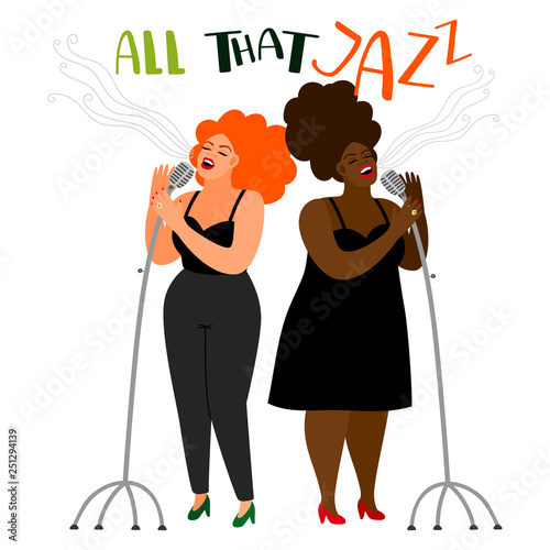 Singers duet - jazz female singers vector isolated on white background