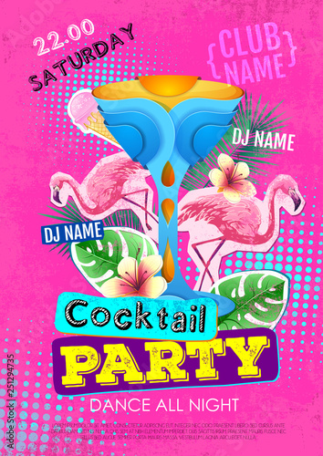 Cocktail party disco poster design. Zine cutlure style photo