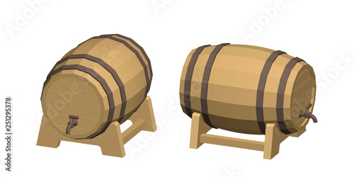 Wooden barrel with tap. Isolated on white background. Vector illustration.