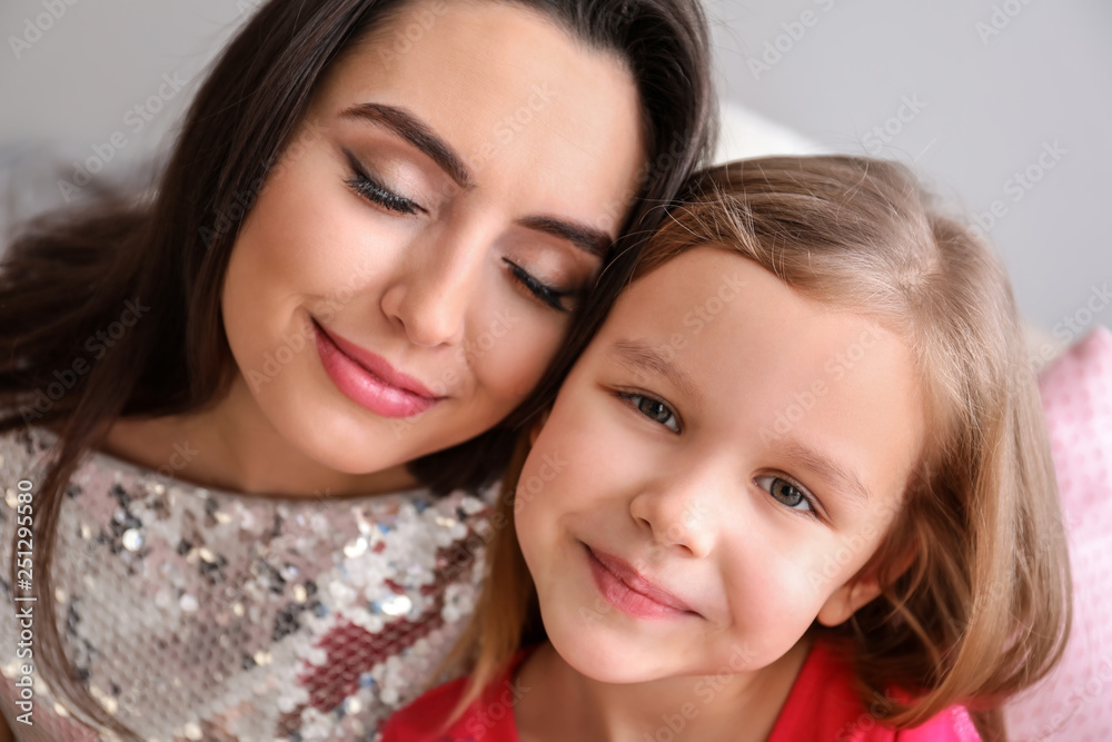 Portrait of cute little girl with mother Portrait of cute little girl with mother