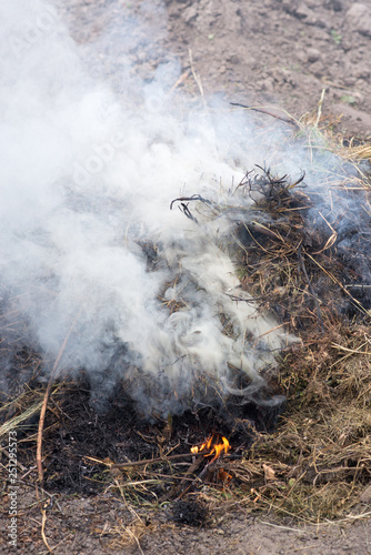 Smoldering ashes of a bonfire. Fire flame in a brick barbecue