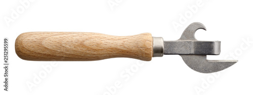 Traditional tin opener with wooden handle photo
