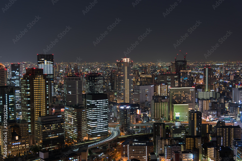 Night landscape view of Osaka, Japan 