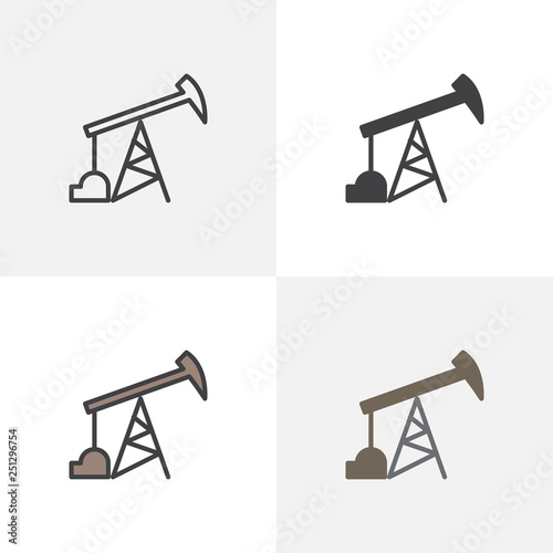 Oil pump jack icon. Line, glyph and filled outline colorful version, oil pump outline and filled vector sign. Symbol, logo illustration. Different style icons set