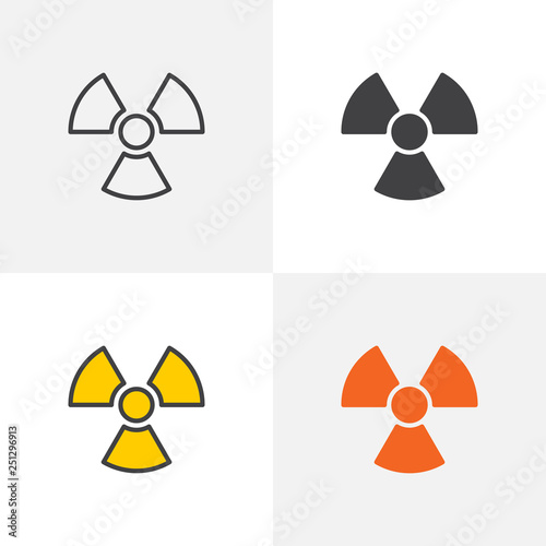 Radiation icon. Line, glyph and filled outline colorful version, Radioactivity outline and filled vector sign. Nuclear energy symbol, logo illustration. Different style icons set