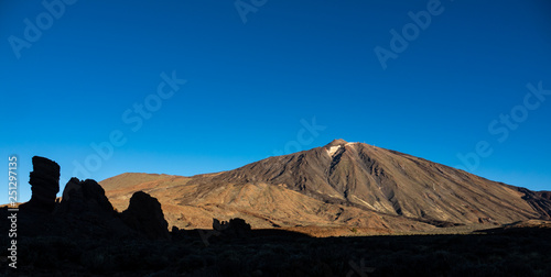 Panoramic view of Teide mountain with Los Roques shadows