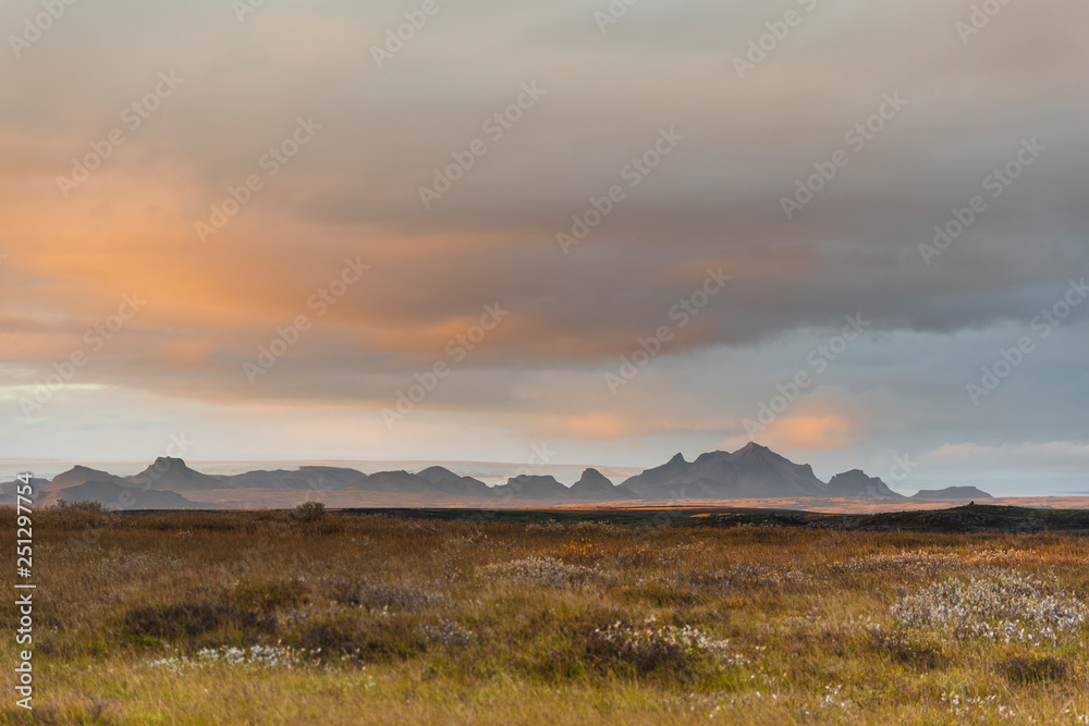 beautiful landcsape view, mountain and grassy field, Golden Circle, Iceland