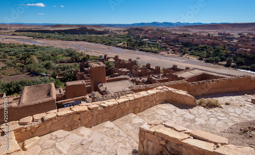 Ait Ben Haddou (Ait Benhaddou) is a fortified city on the former caravan route. Near Ouarzazate and the Sahara desert and Marrakech in Morocco. Fortified village ksar. UNESCO world heritage.