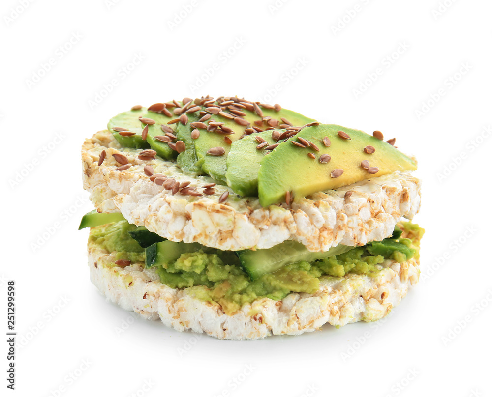 Tasty sandwich with avocado on white background Tasty sandwich with avocado on white background