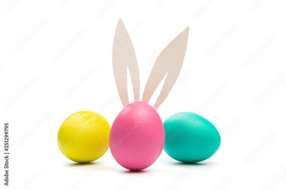 easter eggs with bunny ears  isolated