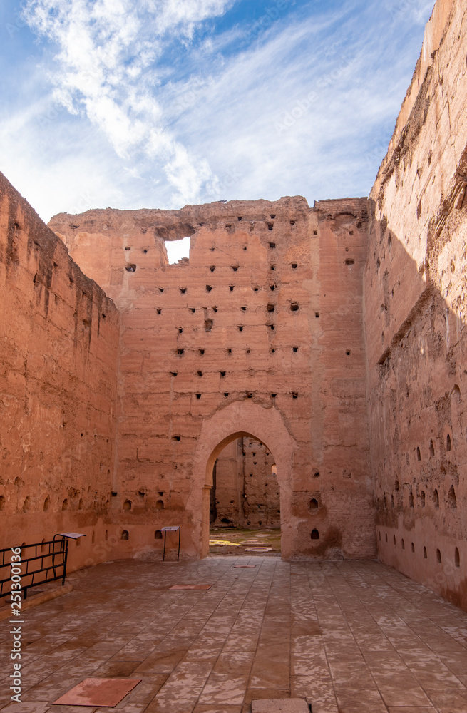El Badi Palace is a ruined palace located in Marrakech, Morocco. It is commissioned by the Arab Saadian sultan Ahmad al-Mansur. Palais El Badii in Marrakesh , Maroc. Palace of the incomparable