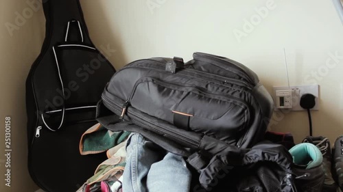 Messy Room With Many Bag Luggage. 