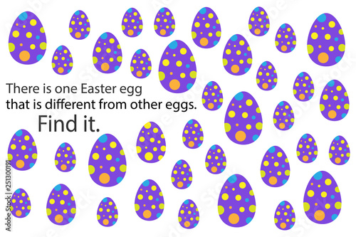 Find easter egg that different, fun education puzzle game for children, preschool worksheet activity for kids, task for the development of logical thinking and mind, vector illustration