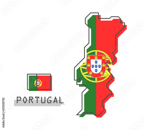 Portugal map and flag . Modern simple line cartoon design . Vector