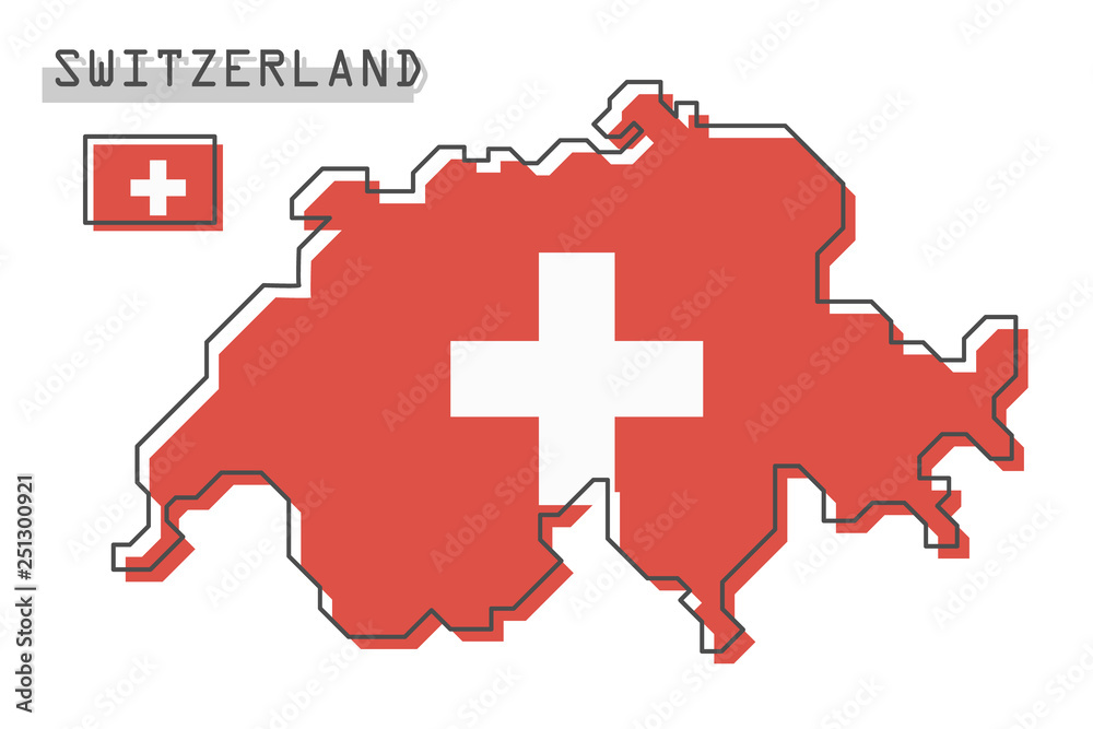 Fototapeta premium Switzerland map and flag . Modern simple line cartoon design . Vector .