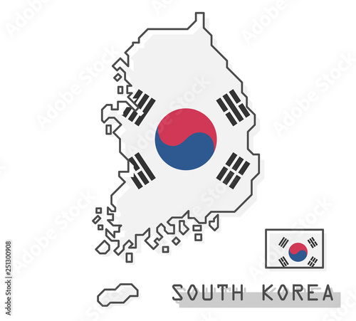 South korea map and flag . Modern simple line cartoon design . Vector .