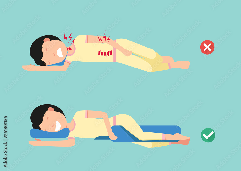 Orthopedic pillows,for a comfortable sleep and a healthy posture,Best and worst positions for sleeping, illustration, vector Orthopedic pillows,for a comfortable sleep and a healthy posture,Best and worst positions for sleeping, illustration, vector