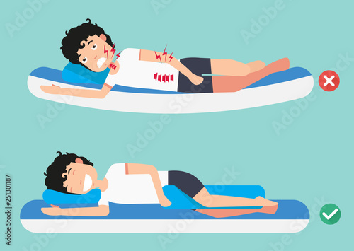 Best and worst positions for sleeping, illustration, vector