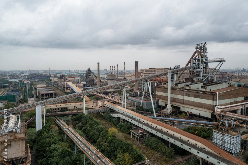 aerial view of industrial buildings in abandoned factory aerial view of industrial buildings in abandoned factory