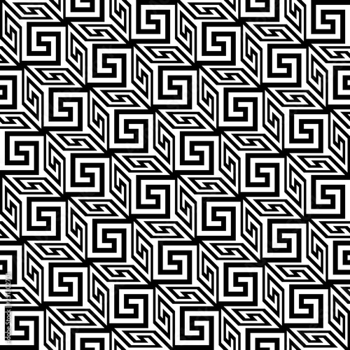 cubes with greek fret repeated motif. meander. vector seamless pattern. simple black and white background. geometriic shapes. textile paint. repetitive background. fabric swatch. wrapping paper