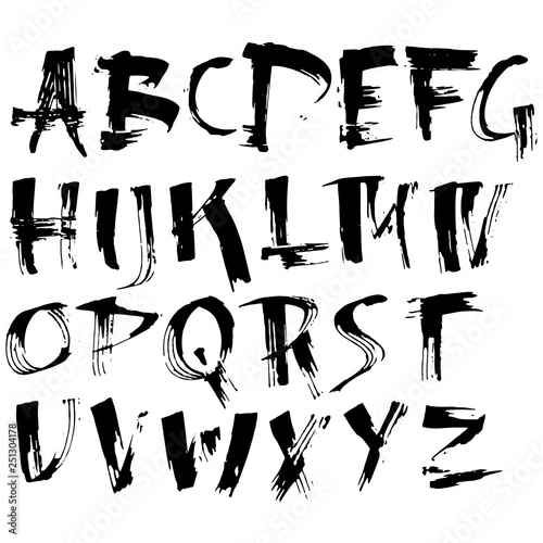 Grungy modern dry brush lettering. Handdrawn grunge ink font. Vector illustration.