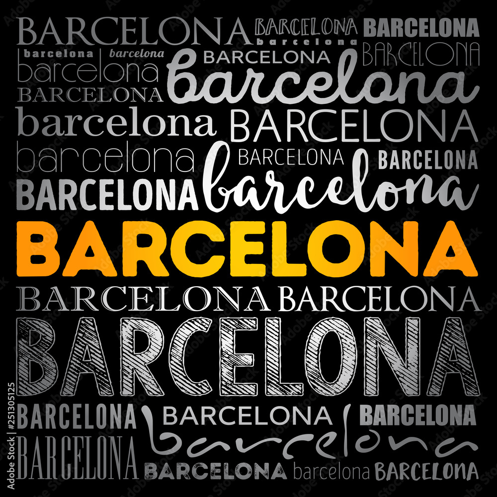 Barcelona wallpaper word cloud, travel concept background
