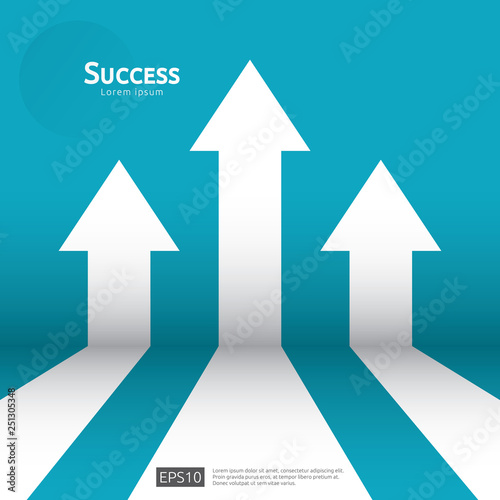 business arrow target direction concept to success. Finance growth vision stretching rising up. banner flat style vector illustration. Return on investment ROI. chart increase profit.
