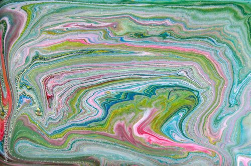 Pink, mint and gold marbling pattern. Golden marble liquid texture.