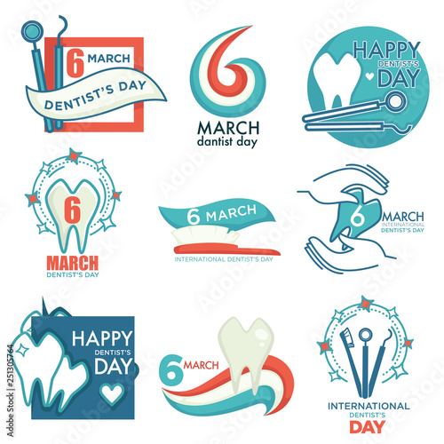 Dentist day professional medical holiday isolated icons