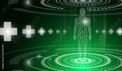 abstract background technology concept in green light,human body heal,technology modern medical science in future and global international medical with tests analysis clone DNA human