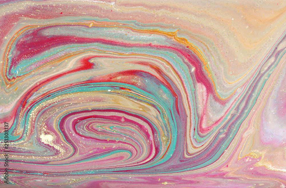 Fototapeta Multicolored gold marbling pattern. Golden marble liquid texture.