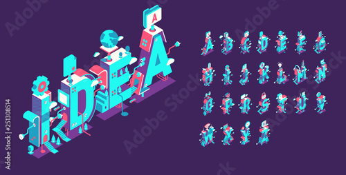 Vector isometric abstract font and alphabet, 3d letters for design concept