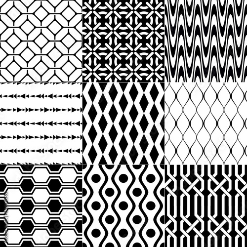 Set of 9 monochrome elegant seamless patterns - Vector
