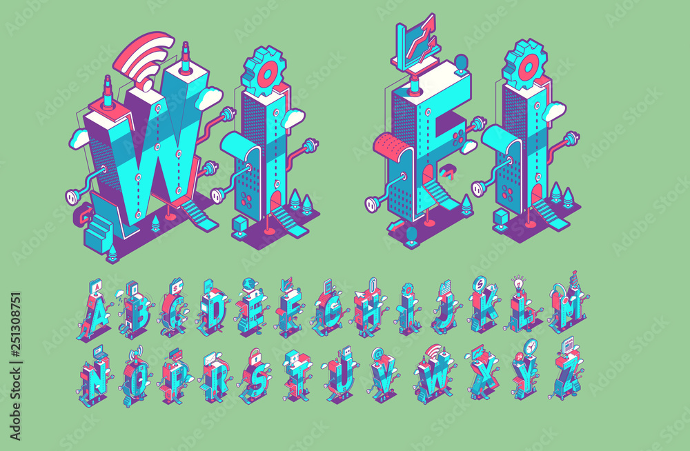 Vector isometric abstract font and alphabet, 3d letters for design ...