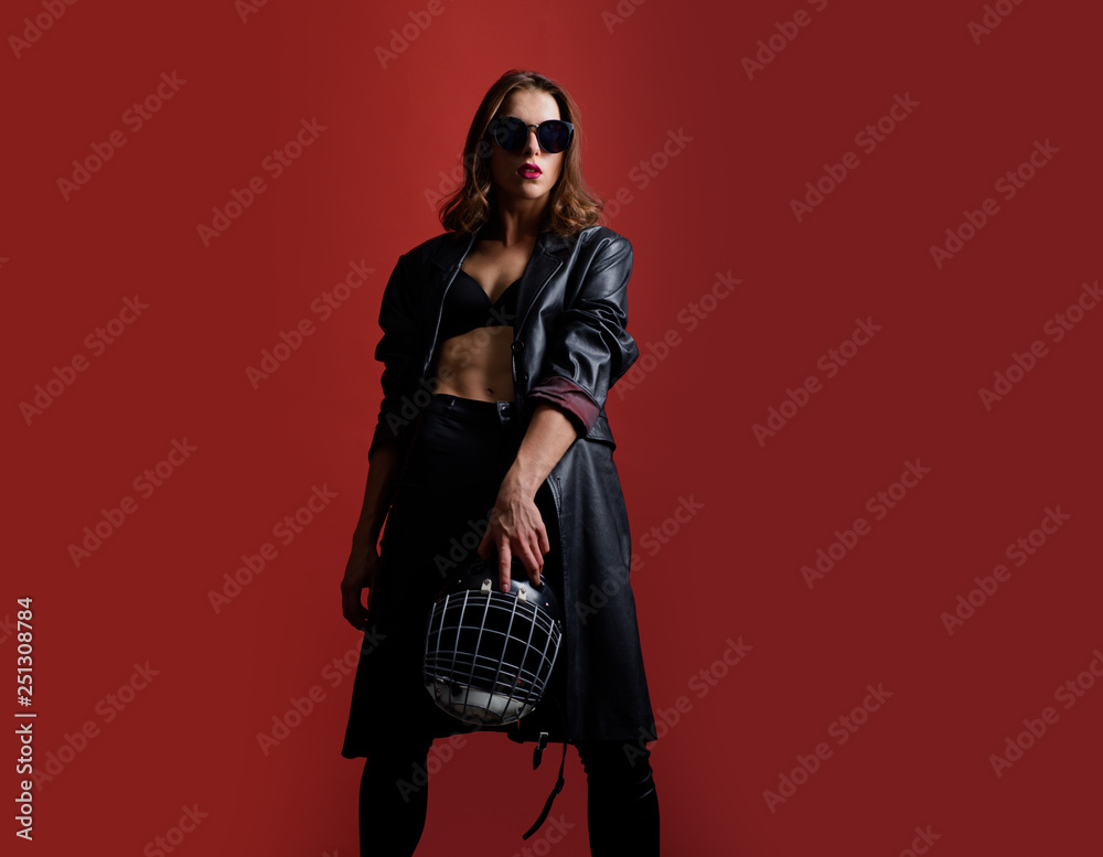 Sexy woman with American football helmet Sexy woman with American football helmet