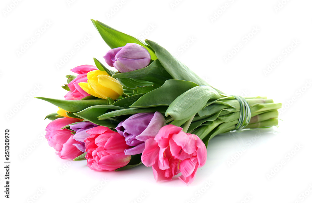 Bouquet of beautiful tulips on white background Bouquet of beautiful tulips on white background