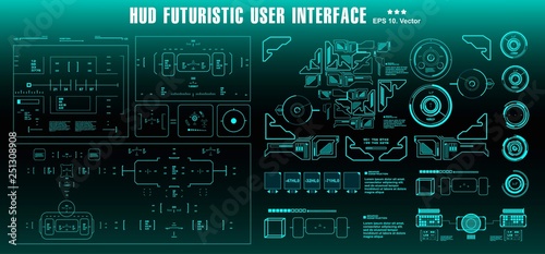 HUD target set green futuristic user interface. Dashboard display virtual reality technology screen