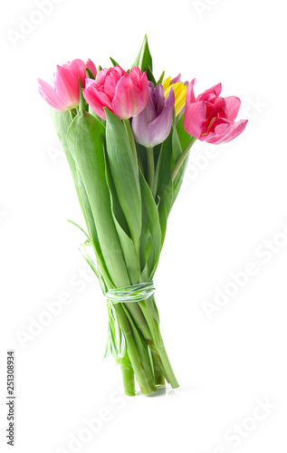 Bouquet of beautiful tulips on white background © Pixel-Shot