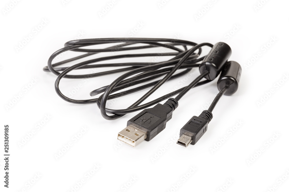 Cable USB to mini-USB close-up at selective focus Cable USB to mini-USB close-up at selective focus