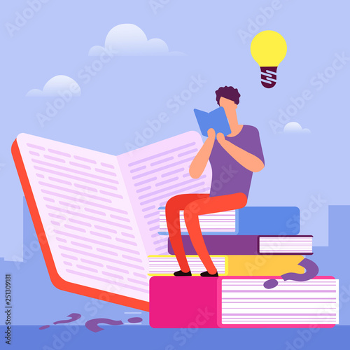 Search for answers to questions in books. Self education vector concept. Illustration of education and study, sitting and learning