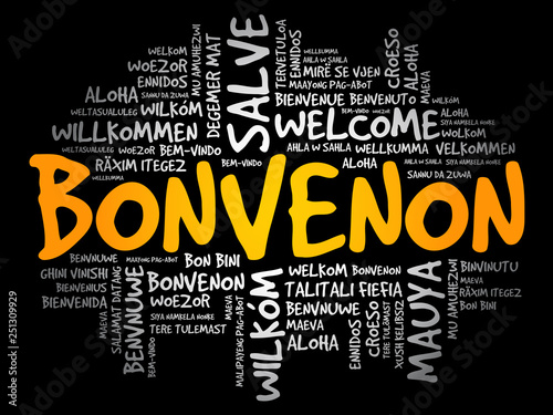 Bonvenon (Welcome in Esperanto) word cloud in different languages
