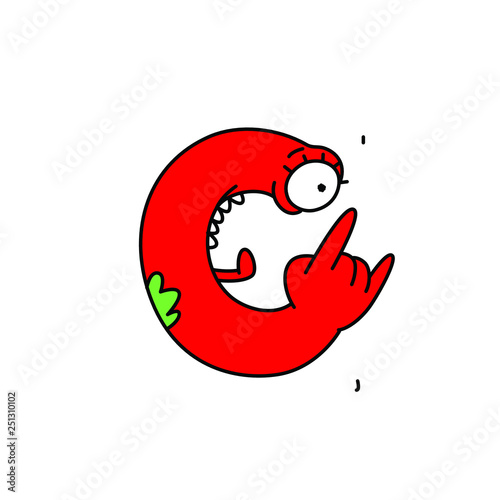 Letter C in the form of a character with fingers. Vector. Flat outline style. Logo for the company. Latin letter. Company logo. Funny red character.