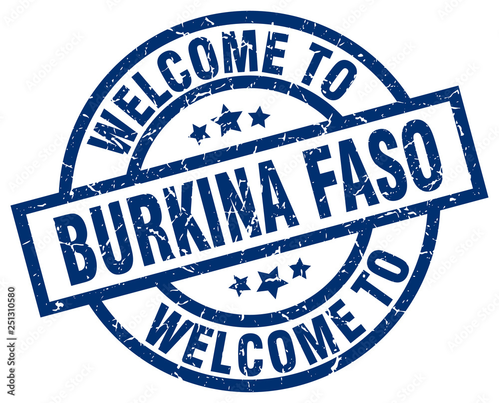 welcome to Burkina Faso blue stamp
