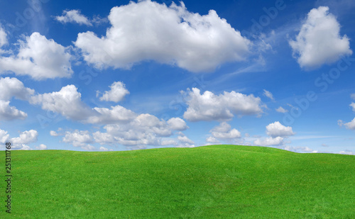 Idyllic view, green hills and blue sky