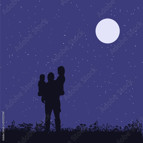 vector, isolated, family in park silhouette